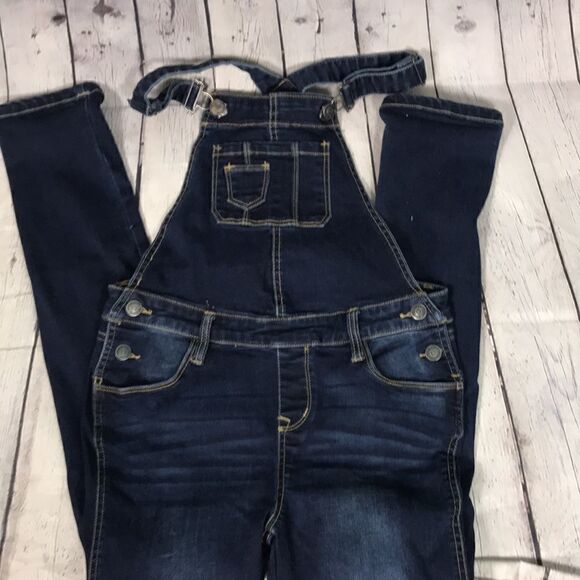 Vigoss Studio V Denim overalls stretchy distress adj.  straps skinny Size  EUC - Picture 8 of 8